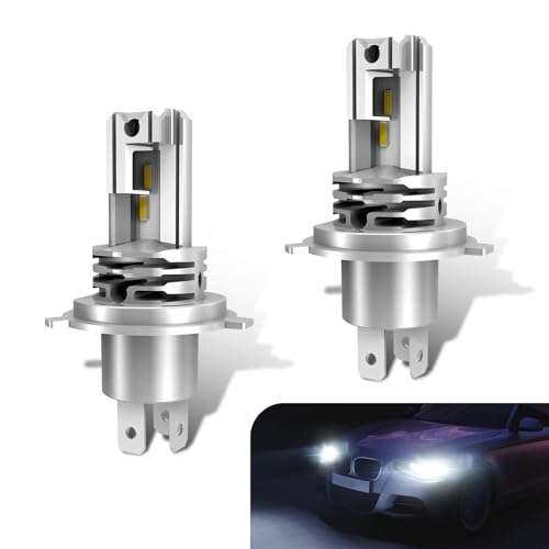 Slykew 2 PCS H4 Car LED Spotlight Bulb Replacements, 9-32V 24W 6000K Waterproof Metal Vehicle Lighting Bulb Accessories, Universal Super Bright Automotive Lights Bulb for Truck SUV Car (White Light)