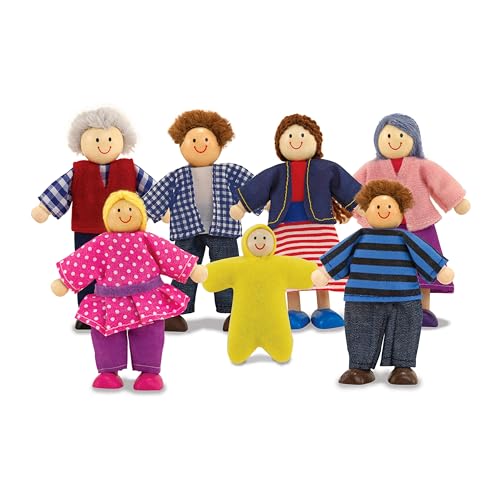 Melissa & Doug 7-Piece Poseable Wooden Doll Family for Dollhouse (2-4 inches each) - People Figures For Kids Ages 3+