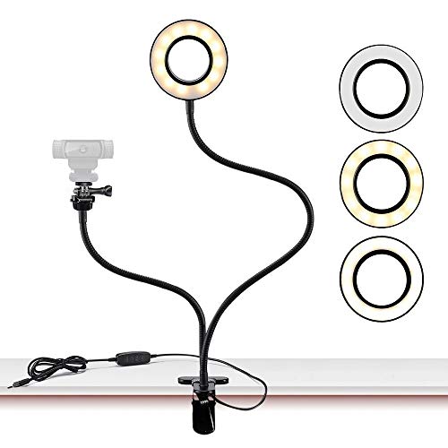 Webcam Light Stand for Live Stream, Selfie Ring Light with Webcam Mount for Logitech C925e, C922x, C930e,C922,C930,C920,C615,Brio 4K