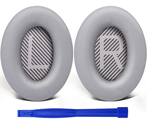 SoloWIT Replacement Earpads Cushions for Bose QuietComfort 35 (QC35) & Quiet Comfort 35 II (QC35 ii) Headphones, Ear Pads with Softer Leather, Noise Isolation Foam, Added Thickness (Silver)