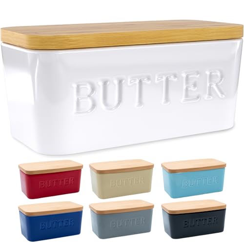 PriorityChef Large Butter Dish with Lid for Countertop, Ceramic Butter Container With Airtight Cover, Butter Keeper for Counter or Fridge, Butter Holder Storage, White