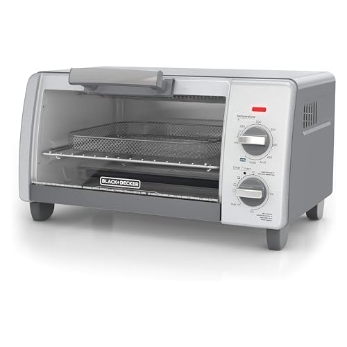 BLACK+DECKER 1150 Watts Crisp N Bake Countertop Small Air Fryer 4 Slice Toaster Pizza Oven Broiler with Timer and 5 Heat Functions, Gray