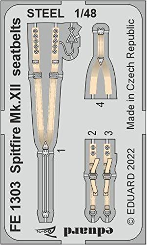 Edudo EDUFE1303 1/48 Zoom Series Supermarine Spitfire Mk.12 Seat Belt, Stainless Steel (For Airfix) Plastic Model Parts