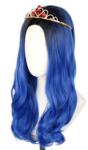 Topcosplay Blue Wig for Kids Girls Long Wavy Wig Halloween Costume Cosplay Wig Black Roots