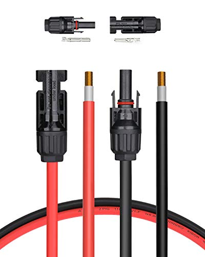 BougeRV 20 Feet 10AWG Solar Extension Cable with Female and Male Connector with Extra Pair of Connectors Solar Panel Adaptor Kit Tool (20FT Red + 20FT Black)