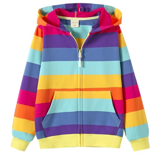 Julerwoo Toddlers Rainbow Zipper Sweatshirts Hoodie Stripes Cotton Outft (4T,Rainbow)