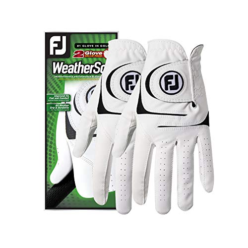 FootJoy Men's WeatherSof Golf Glove White Large, Worn on Right Hand, 2 Count (Pack of 1)