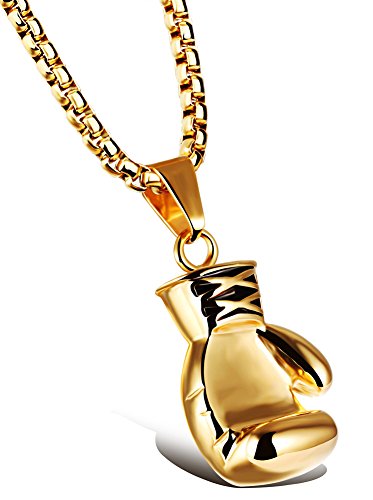 Hamoery Men Women Punk Stainless Steel Golden Boxing Glove Chain Pendant Necklace(Golden(Men))