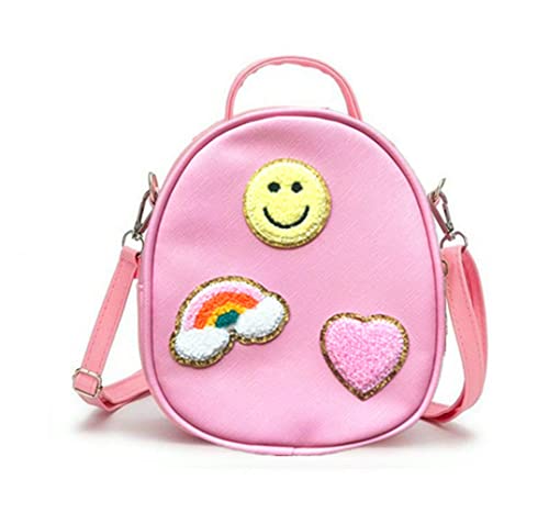 AACKS Girls Preppy Patch Crossbody Bag with Rainbow Heart Happy Face Girls Novelty Bag Small Crossbody Bag Little Girls Purse Small Phone Bag Preppy Stuff