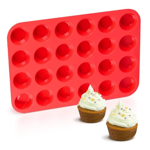 CAKETIME Silicone Muffin Pan Mini 24 Cups Cupcake Pan, Nonstick Food Grade Silicone Baking Pan 1 Pack