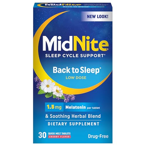MidNite Drug-Free Sleep Aid, Chewable Tablets, Cherry Flavored, 30 Count, Melatonin & Herbs Dietary Supplement - Packaging May Vary