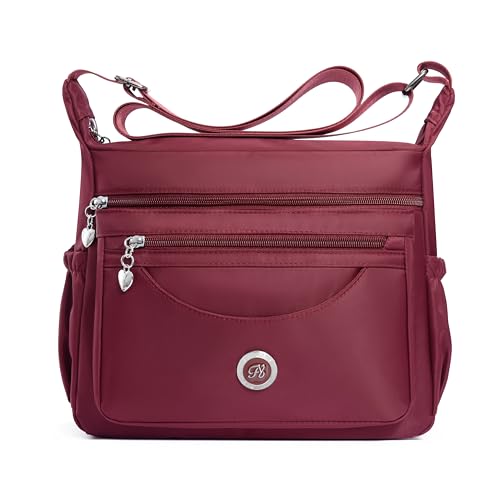 Fabuxry Crossbody Bags for Women Shoulder Handbag Multiple Pockets Travel Bag Ladies Purse(Wine Red)