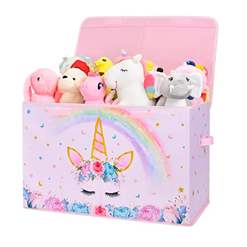 WERNNSAI Unicorn Toy Box - Collapsible Oxford Storage Bin with Handles 25' x 13' x 16' Toys Clothes Books Chest Organizer Cube with Flip-top Lid for Girls Kids Bedroom Nursery Living Room