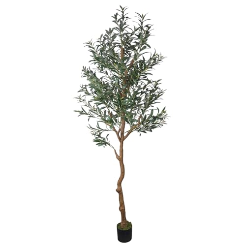DIIGER 8FT (95'') Tall Artificial Olive Tree for Home Decor Indoor with Pot, Fake House Plants Home Decor Living Room, Floor Faux Plants Natural Artificial Tree