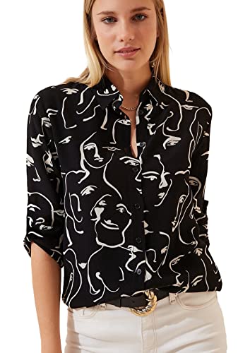 Blouses for Women Fashion, Casual Long Sleeve Button Down Shirts Tops, XS-3XL (Face Black, Medium)