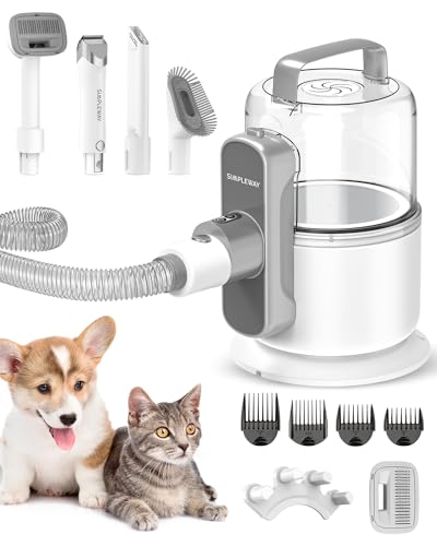 Simple Way Pet Grooming Vacuum, 6 in 1 Dog Grooming Kit with 3 Suction Mode and Large Capacity Dust Cup, Dog Vacuum for Shedding Grooming and Pet Vacuum for Dog Hair at Home (White)