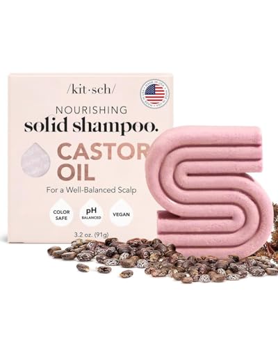 Kitsch Castor Oil Shampoo Bar for Hair Growth | Vegan & All Natural Solid Shampoo | Made in USA | Hydrating & Moisturizing Bar Shampoo for Dull & Dry Hair | Strengthens Hair | Paraben Free, 3.2oz