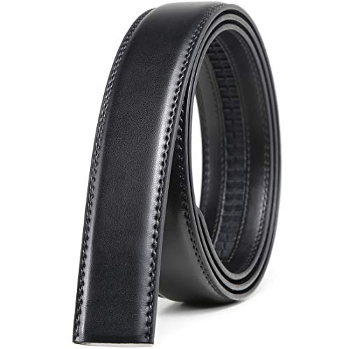 Founders & C Mens Leather Ratchet Belt Strap Only 1 3/8” without Buckle (28'-42' Waist Adjustable, Black leather -106)