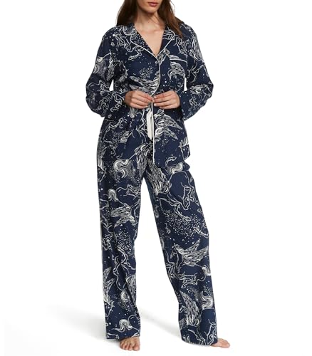 Victoria's Secret Flannel Long Pajama Set, PJ Set for Women, 2 Piece Lounge Set PJs, Flannel Pajamas, Women's Sleepwear, Blue (M)