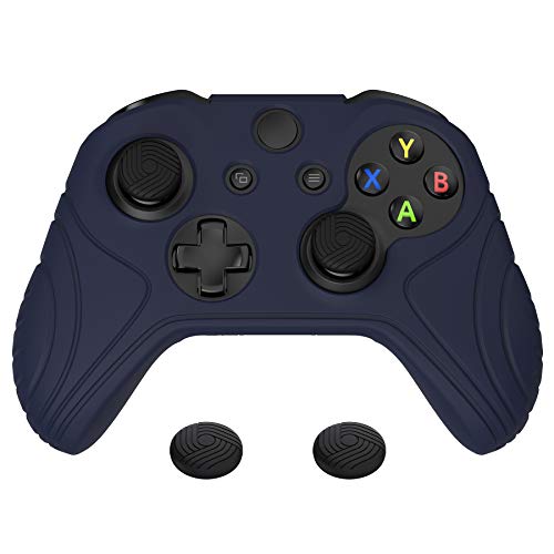 PlayVital Samurai Edition Midnight Blue Anti-Slip Controller Grip Silicone Skin for Xbox One X/S Controller, Soft Rubber Protective Case Cover for Xbox One S/X Controller with Black Thumb Stick Caps