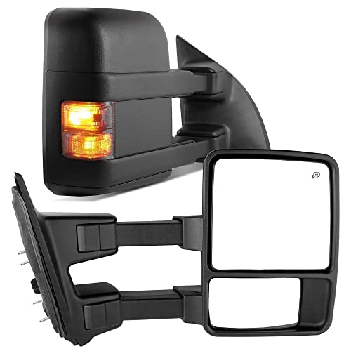 YITAMOTOR Towing Mirrors Compatible for 99-07 Ford F250/F350/F450/F550 Super Duty, 01-05 Excursion Pair Set Extendable Smoke Power Heated with Signal Light Side Mirrors