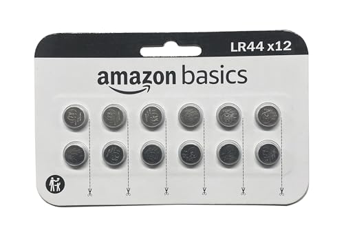 Amazon Basics 12-Pack LR44 Alkaline Button Cell Battery, 1.5 Volt, Long Lasting Power, Mercury-Free