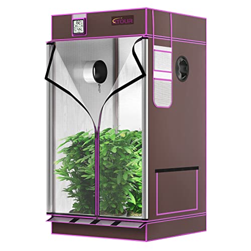 ATOUR 2x2 Grow Tent, 24'x24'x48''Highest Density 1680D Diamond Mylar with Double Transparent Viewing Door and Floor Tray for Hydroponic Indoor Plant Growing
