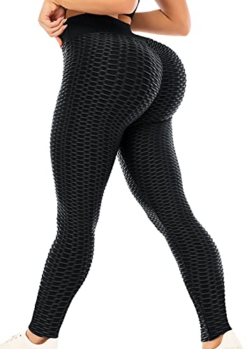 ViCherub Scrunch Butt TIK Tok Leggings for Women Butt Lifting,Workout Yoga Pants Tummy Control High Waisted Booty Lift Anti Cellulite Textured Gym Athletic Running Tights Black 3XL