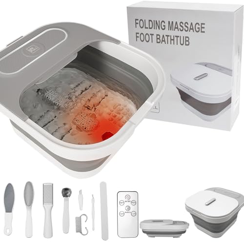 UNIFULL Collapsible Foot Spa Bath with Heat and Massage Rollers, Bubble, Foot Pedicure Kit, Temperature Control, Red Light, Pedicure Foot Spa, Foot Bath