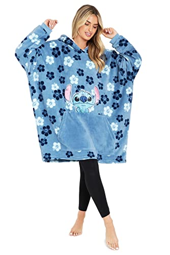 Disney Official Stitch Oversized Hoodie: Easy Wash, Fluffy Sherpa Fleece, Ideal Gifts for Women, Men, Teens, Blue Tropical, One Size