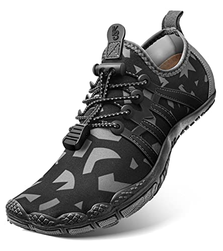 BULLIANT Water Shoes Men, Unisex Barefoot Aqua Shoes for Men Women Hiking Swimming Shoe(Black/Dark Gray-9 Women/7 Men)