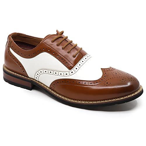 Metrocharm MC315 Men's Wing Tip Lace Up Oxford Shoe (10, Tan Brown/White)