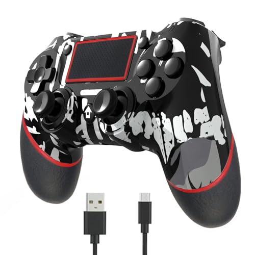 SZDILONG 【Upgraded Wireless Controller for Ps4 Gamepad Compatible with Ps4/Pro/Slim/Windows PC,Joystick for PS4 with Touchpad/Stereo Headphone Jack/Six-axis Motion Control/Charging Cable (SKULL)
