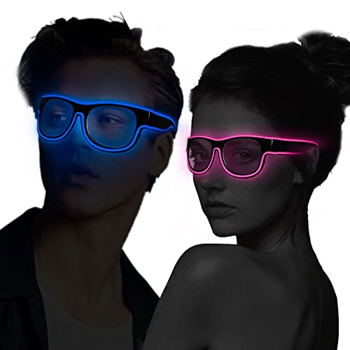 YouRfocus Led Light up Glasses 2 Pack Glow in the Dark for Rave Party, EDM (Blue + Pink)