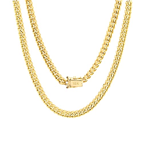 Nuragold 18K Yellow Gold 4mm Solid Miami Cuban Link Chain Pendant Necklace, Mens Jewelry Box Clasp 16' 18' 20' 22' 24' 26' 28' 30'