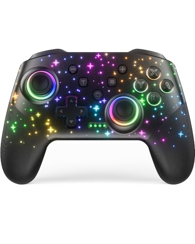 Switch Controller Compatible with Switch/Lite/OLED/PC Windows/iOS/Android, 1000mAh Programmable Wireless Switch Pro Controller with Cool RGB Star Light One Key Pairing Wake Up Turbo Motion Vibration