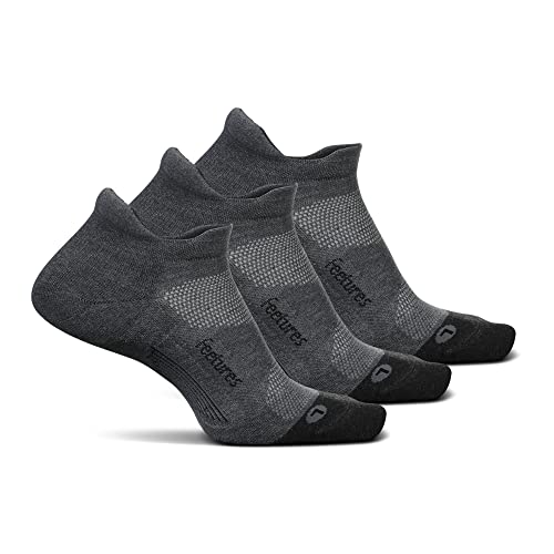 Feetures Elite Max Cushion No Show Tab - Running Socks for Men & Women - Athletic Compression Socks - Moisture Wicking - Medium, Gray-3Pack