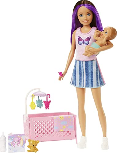 Barbie Skipper Babysitters Inc Crib Toy Playset with Skipper Doll, Baby Doll with Sleepy Eyes, Furniture & Accessories