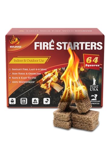 Nvkrvks Fire Starter, Easy-Burning Fire Starter Squares for Wood Stoves, Campfires, Grill Pit and Fireplace, Natural & Waterproof BBQ Fire Starters, 64 Mini Square