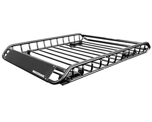MaxxHaul 70115 46' x 36' x 4-1/2' Roof Rack Rooftop Cargo Carrier Steel Basket, Car Top Luggage Holder for SUV and Pick Up Trucks - 150 lb. Capacity, Black