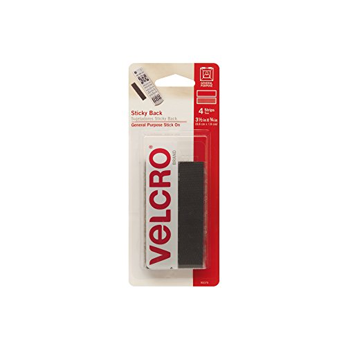 VELCRO Brand Sticky Back Strips with Adhesive | 4 Count (Pack of 1) | Black 3 1/2 x 3/4 In | Hook and Loop Fasteners for Home Organization, Classroom or Office