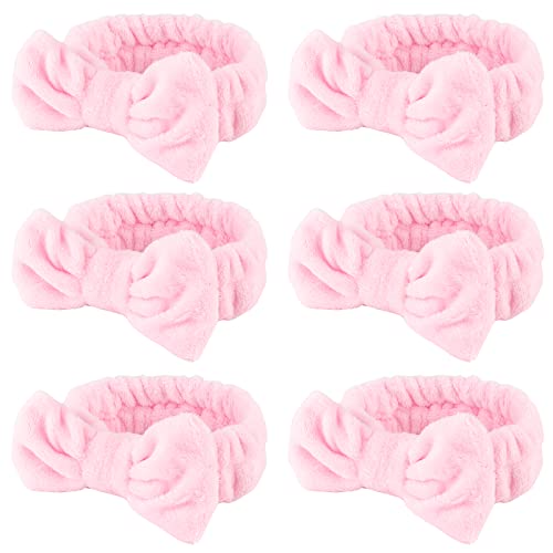 WHAVEL 6 Pack Pink Spa Headband Makeup Headband for Washing Face, Skincare Headbands Face Wash Microfiber Bow Headbands Facial Headband Soft Fluffy Headband Spa Party Supplies (Type 14)