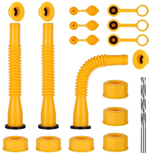 Gas Can Spout Replacement,Fuel Can Spout,Gas Tank Nozzle,Gas Can Nozzle,(3Kit-Yellow) with 3 Coarse Thread Caps & 3 Fine Thread Caps,Flexible Pour Nozzle Suitable,Built in Sealing Ring Prevent Leakage