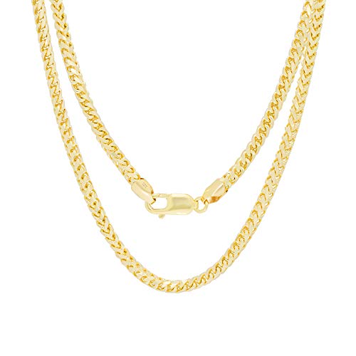 Nuragold 10k Yellow Gold 4mm Solid Franco Diamond Cut Wheat Spiga Foxtail Chain Necklace, Mens Lobster Clasp 18' 20' 22' 24' 26' 28' 30'