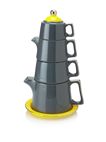 Classic Coffee & Tea Tower Tea Set, Dark Grey/Yellow