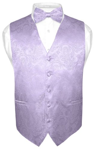 Vesuvio Napoli Men's Paisley Design Dress Vest & Bow Tie LAVENDER Color BOWTie Set sz Medium