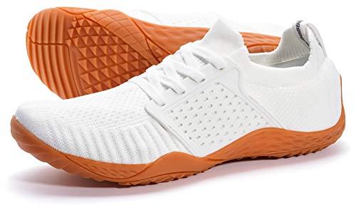 WHITIN Women's Low Zero Drop Shoes Minimalist Barefoot Trail Running Camping Size 9-9.5 Wide Toe Box for Female Fitness Workout Sneaker White/Gum 40