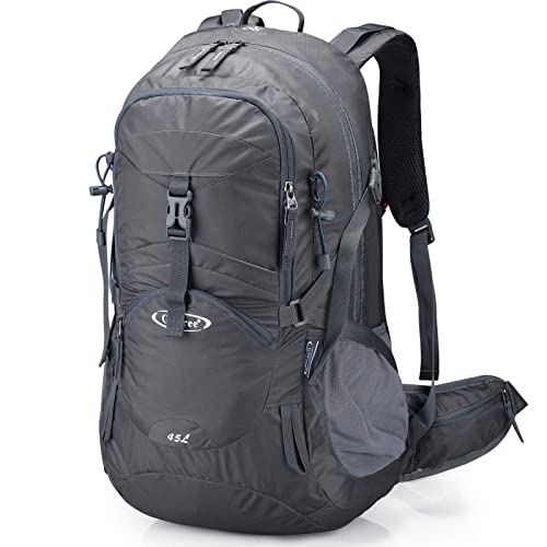 G4Free 45L Hiking Travel Backpack Waterproof with Rain Cover, Outdoor Camping Daypack for Men Women (Dark Grey)