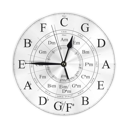 WGNNVOT Circle of Fifths 10 Inch Design Round Classic Wall Clock Battery Operated for Home Decorative Living Room Bathroom Office