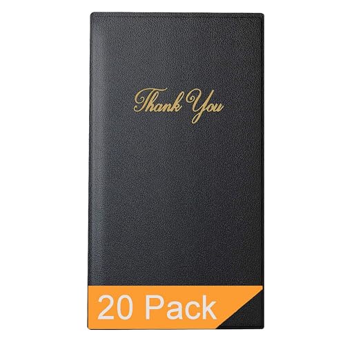 Restaurant Check Presenters - Guest Check Card Holder with Gold Thank You Imprint - 5.5' x 10' Black 20 Pack, Standard Check Book